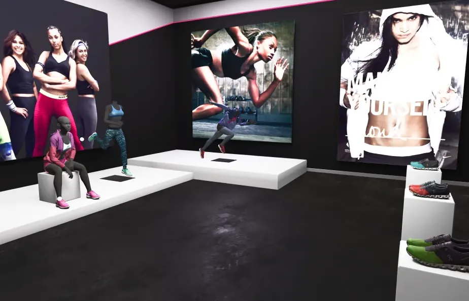 Showroom virtuale in realtà aumentata con manichini e abbigliamento sportivo
